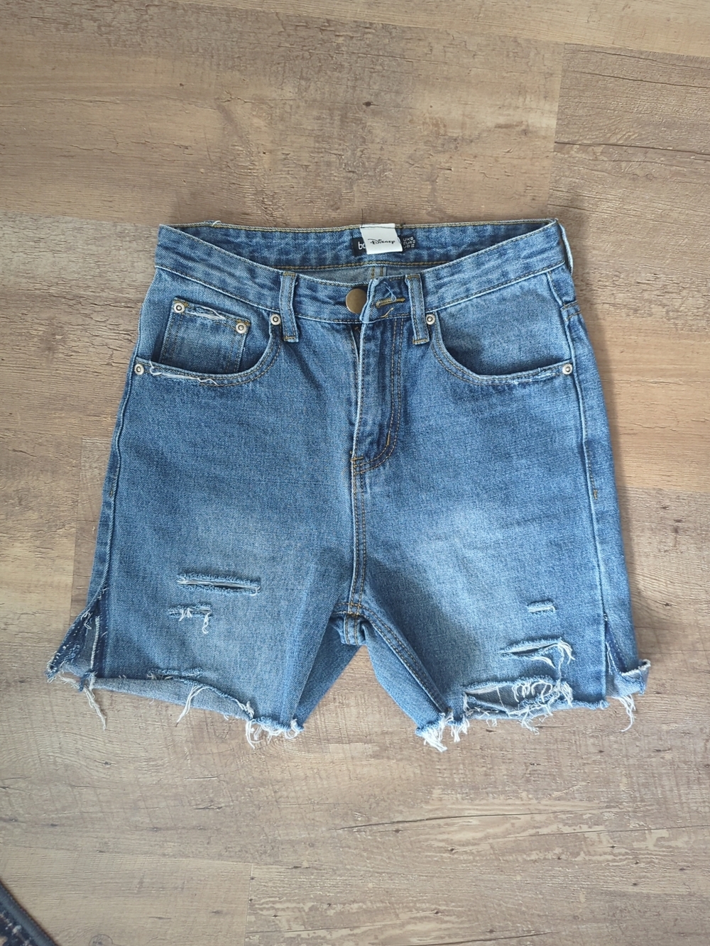 High-Waisted Distressed Denim Shorts - Light Blue